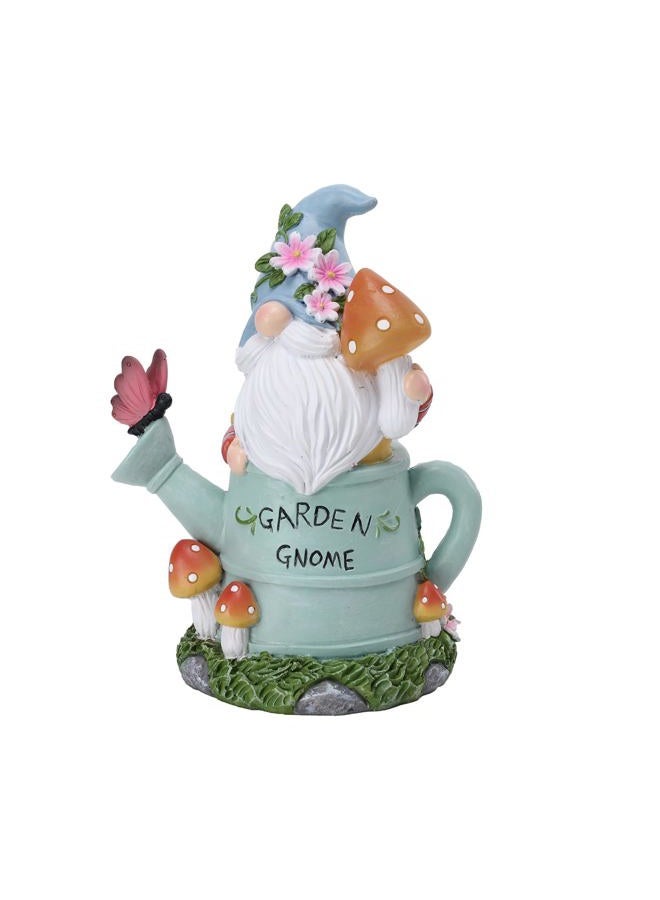 Ovewios Garden Gnome Statue, Novelty Gnome Outdoor Figurine with Watering Can Shape and Flowers Butterfly Decor - Resin Gnome Sculpture with Mushroom Solar Lights for Porch Patio Yard Outdoor Decor - Image 1