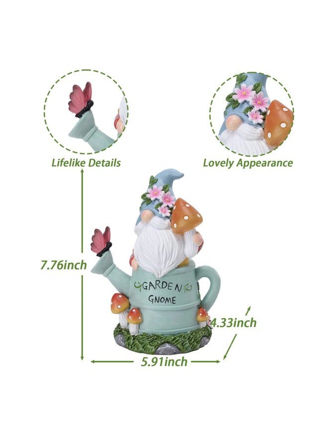 Ovewios Garden Gnome Statue, Novelty Gnome Outdoor Figurine with Watering Can Shape and Flowers Butterfly Decor - Resin Gnome Sculpture with Mushroom Solar Lights for Porch Patio Yard Outdoor Decor - Image 4