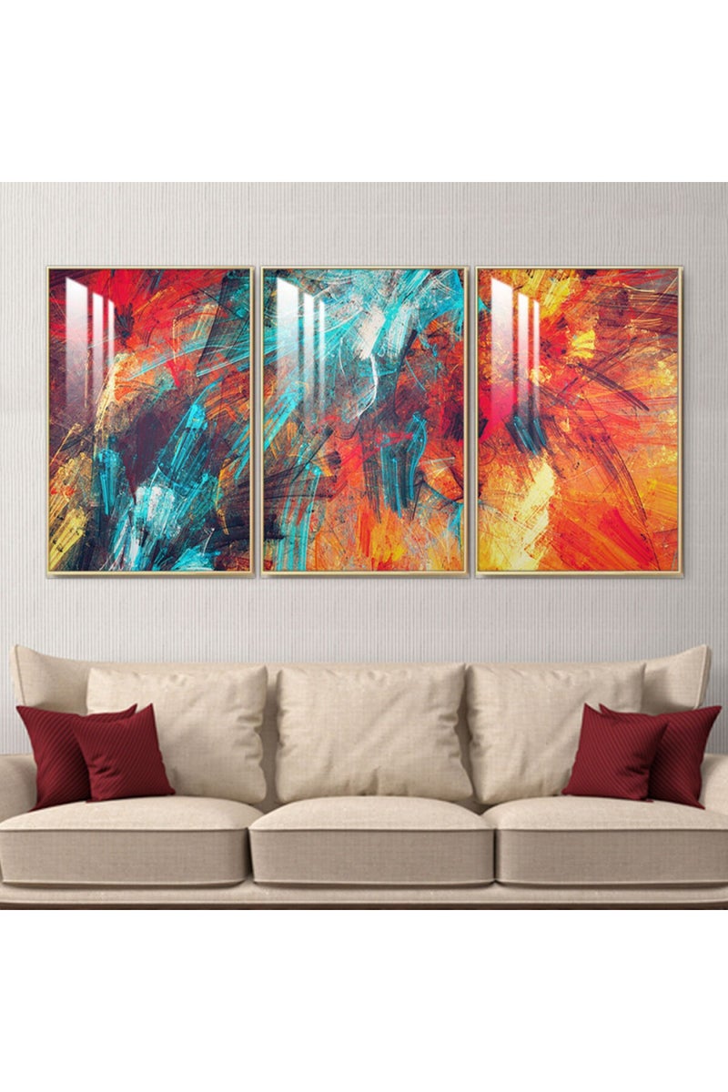 Marktna Three wooden wall painting with a frame and a clear acrylic layer - Image 1