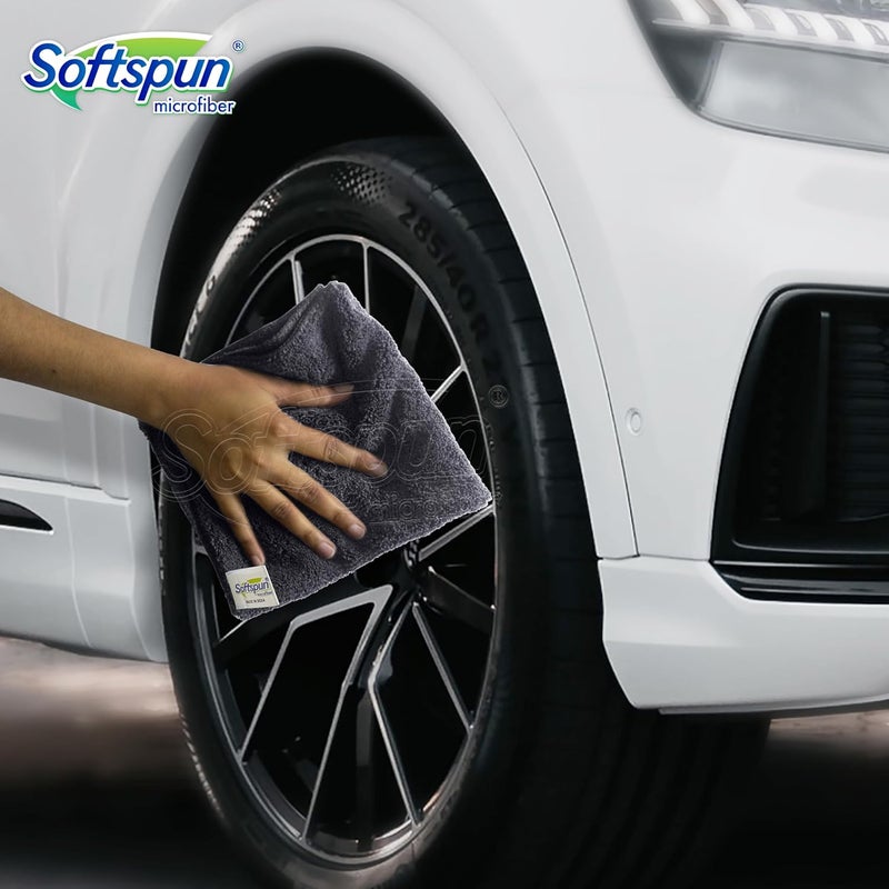 SOFTSPUN Microfiber High Loop Cleaning Cloths, 40x40 cms, 4 pcs, Towel Set, 380 GSM, (Grey). Automotive Towel, Thick Lint & Streak-Free Multipurpose Cloths.… - Image 4