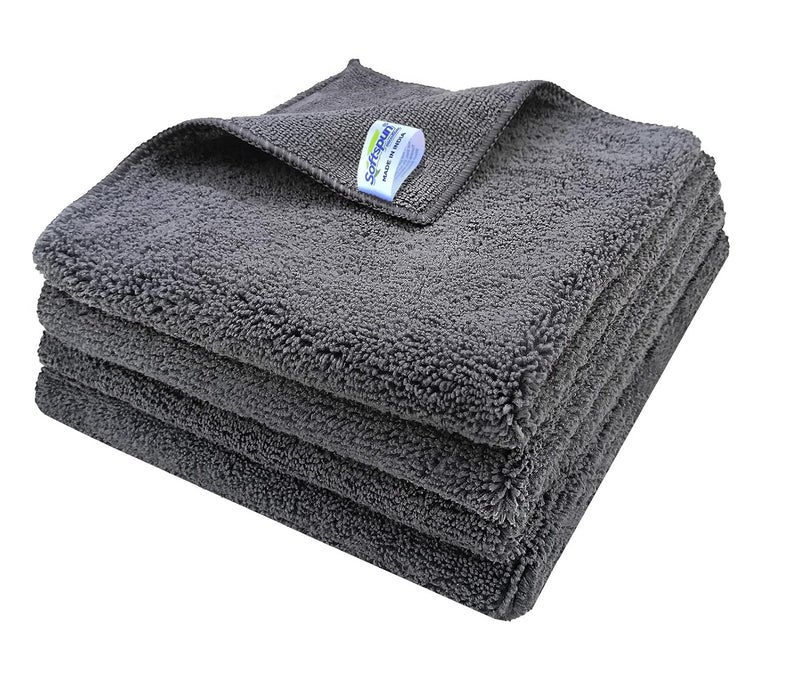 SOFTSPUN Microfiber High Loop Cleaning Cloths, 40x40 cms, 4 pcs, Towel Set, 380 GSM, (Grey). Automotive Towel, Thick Lint & Streak-Free Multipurpose Cloths.… - Image 1