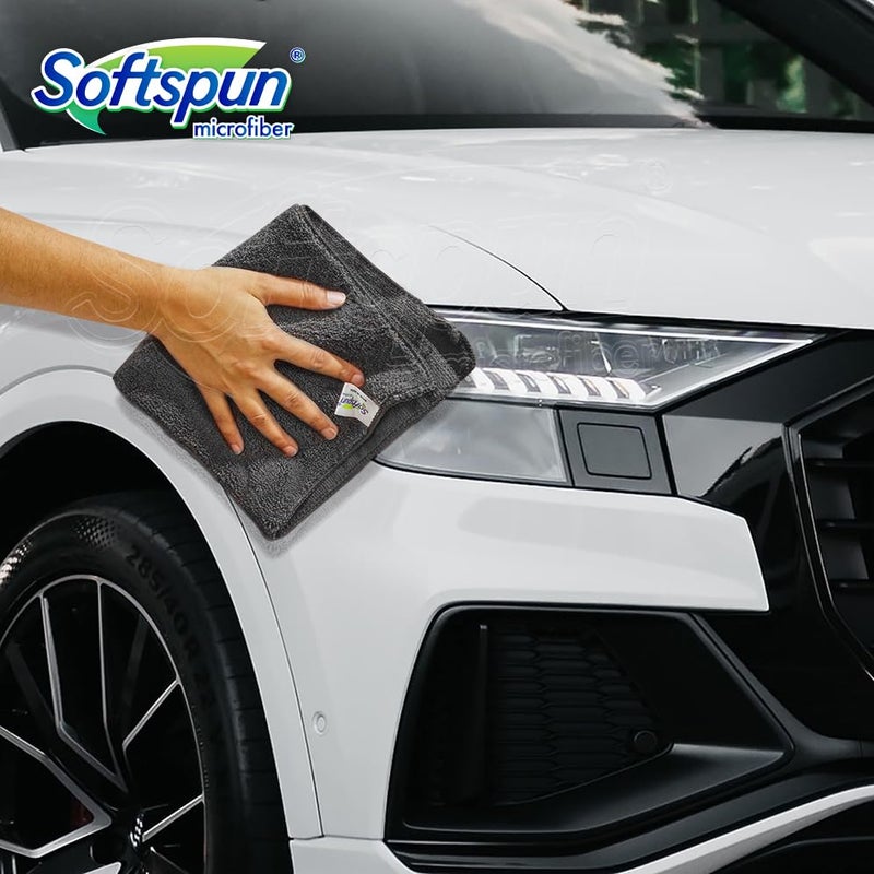 SOFTSPUN Microfiber High Loop Cleaning Cloths, 40x40 cms, 4 pcs, Towel Set, 380 GSM, (Grey). Automotive Towel, Thick Lint & Streak-Free Multipurpose Cloths.… - Image 3