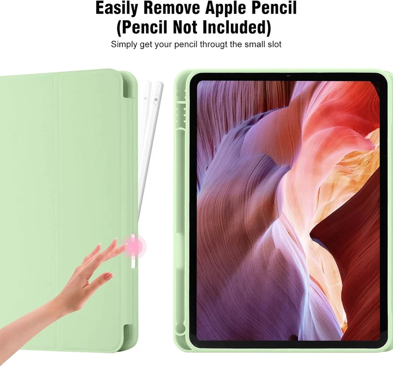 Bluepeak Matcha Green iPad (A16) 11th Generation, iPad 10.9 Inch with Pencil Holder, Soft TPU Back Slim Smart Protective Trifold Stand Cover, Auto Wake/Sleep, Matcha Green  | Best Price UAE