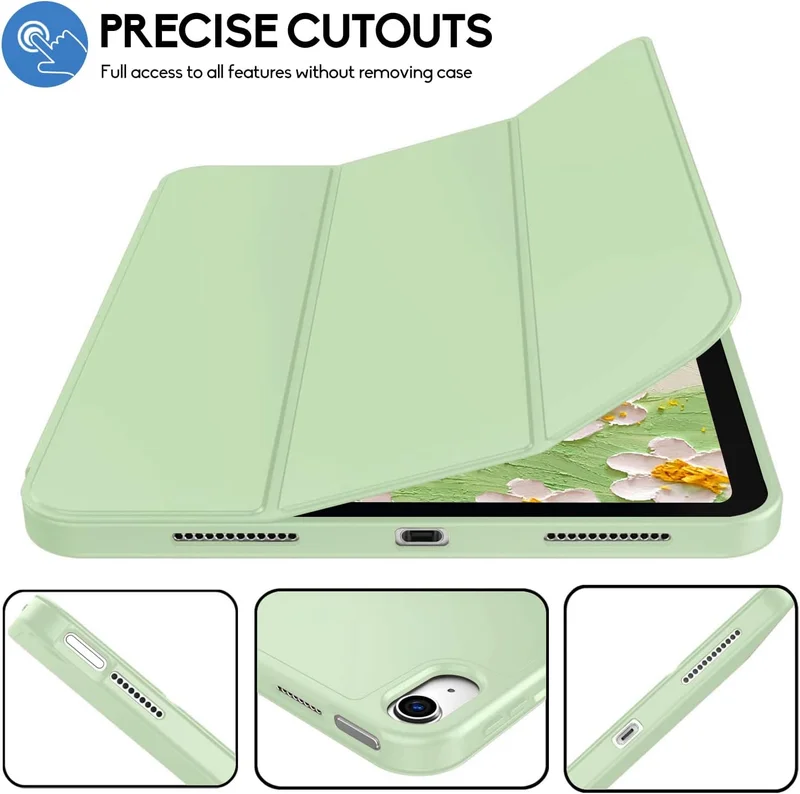 Bluepeak Matcha Green iPad (A16) 11th Generation, iPad 10.9 Inch with Pencil Holder, Soft TPU Back Slim Smart Protective Trifold Stand Cover, Auto Wake/Sleep, Matcha Green  | Best Price UAE