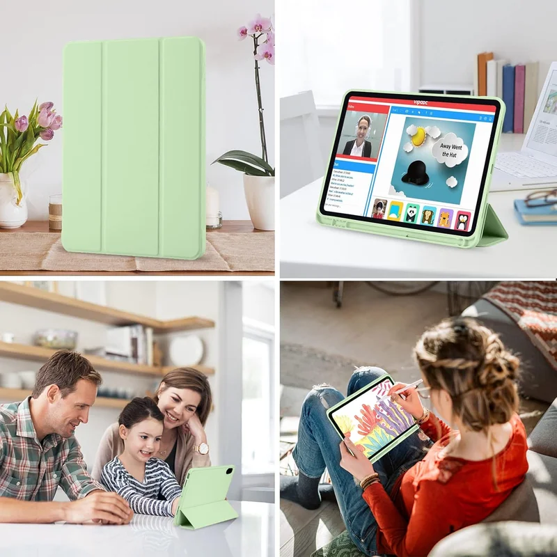 Bluepeak Matcha Green iPad (A16) 11th Generation, iPad 10.9 Inch with Pencil Holder, Soft TPU Back Slim Smart Protective Trifold Stand Cover, Auto Wake/Sleep, Matcha Green  | Best Price UAE