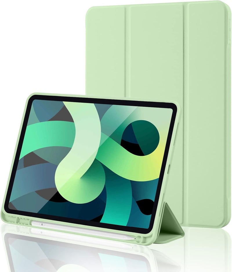 بلو بيك iPad (A16) الجيل الحادي عشر، iPad 10.9 بوصة مع حامل قلم رصاص، غطاء خلفي ناعم من مادة TPU رفيع وذكي واقٍ ثلاثي الطي، إيقاظ/سكون تلقائي، أخضر ماتشا - Image 1