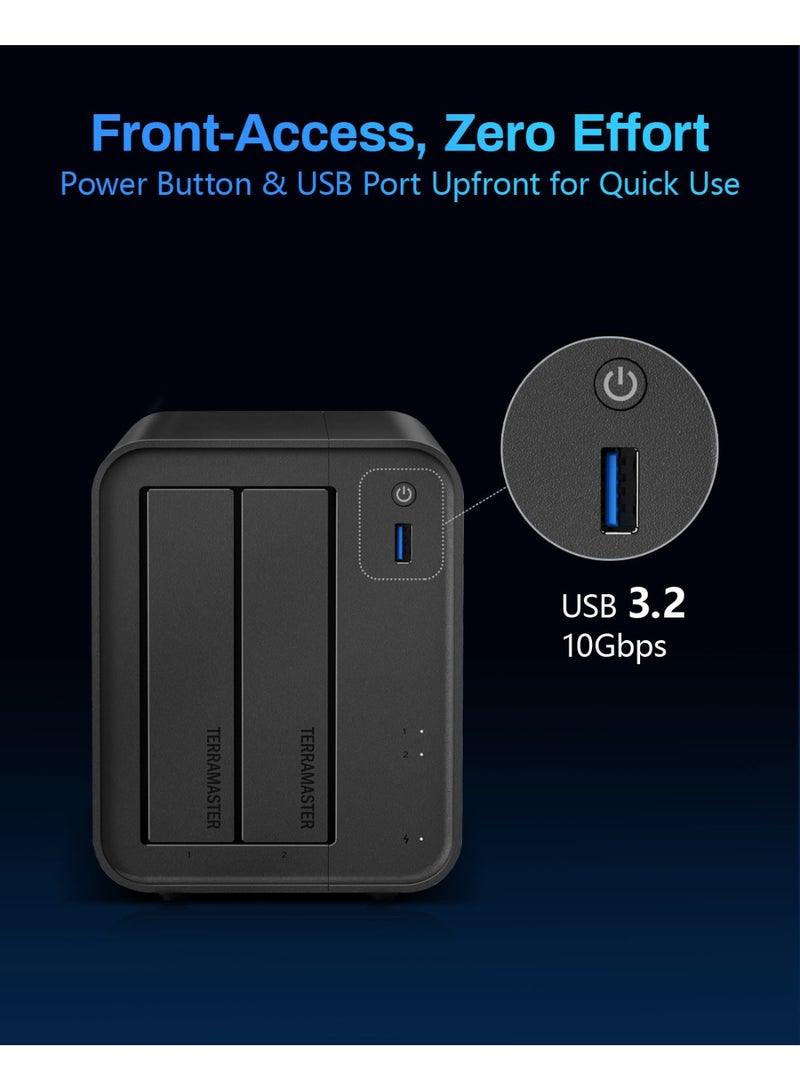 TERRAMASTER TERRAMASTER F2-425 2-Bay NAS Storage – Intel x86 Quad-Core CPU, 4GB RAM, 2.5GbE LAN, Network Attached Storage Multimedia Server for Home Users (Diskless) - Image 3