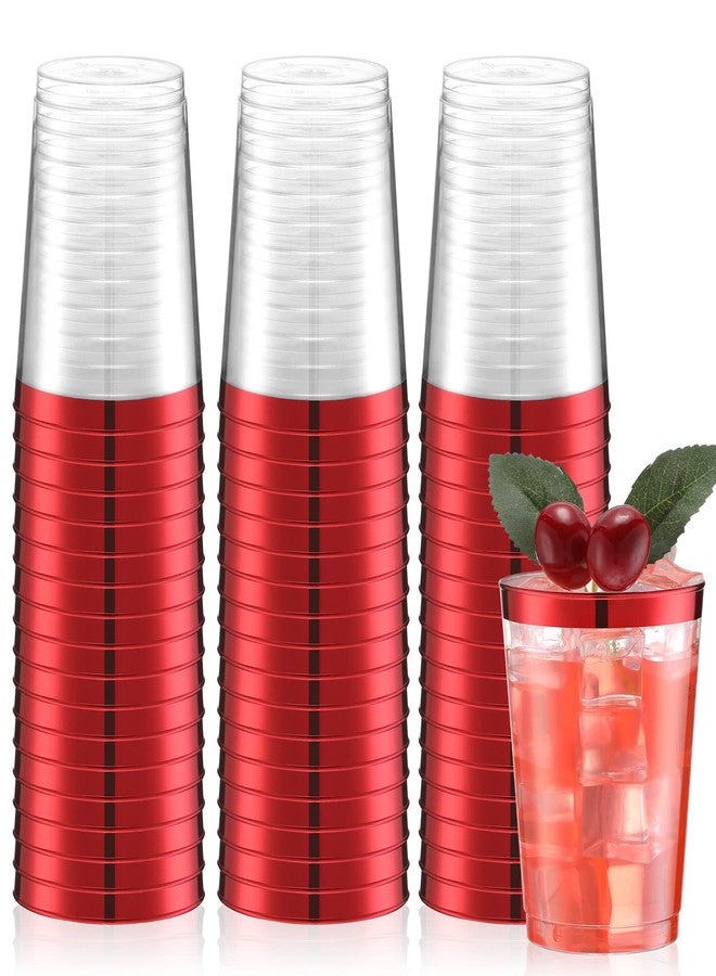 Norme 50 Pcs 10 oz Plastic Party Cups Clear Plastic Disposable Tumblers Rimmed Cups for Wedding, Thanksgiving Day, Christmas, Drinking(Red) - Image 1