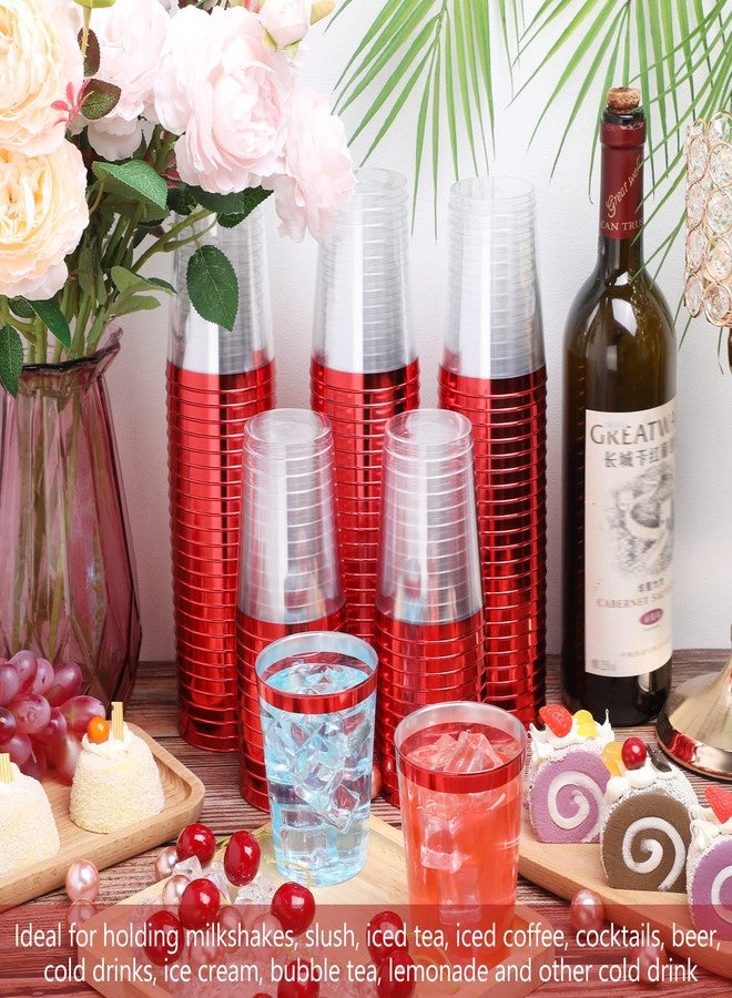Norme 50 Pcs 10 oz Plastic Party Cups Clear Plastic Disposable Tumblers Rimmed Cups for Wedding, Thanksgiving Day, Christmas, Drinking(Red) - Image 4