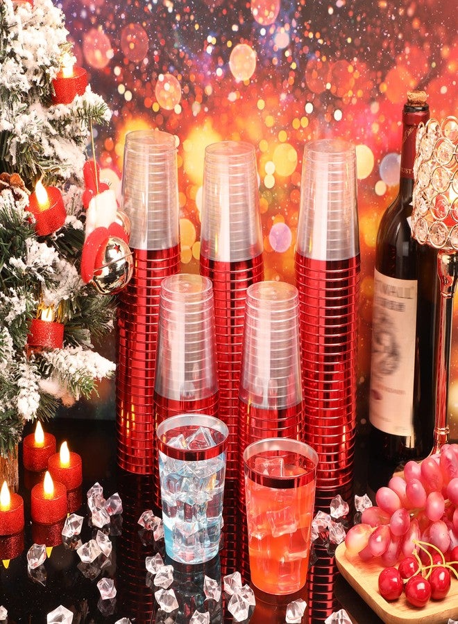 Norme 50 Pcs 10 oz Plastic Party Cups Clear Plastic Disposable Tumblers Rimmed Cups for Wedding, Thanksgiving Day, Christmas, Drinking(Red) - Image 5