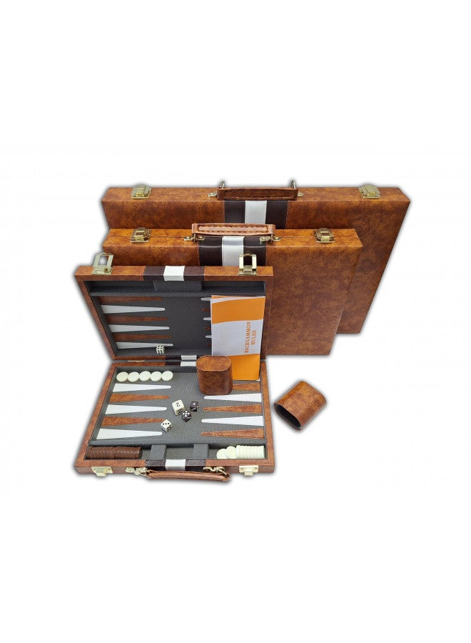 CHH 14.75" Recreational Board Game Vinyl Backgammon Set - Brown & White - Image 5
