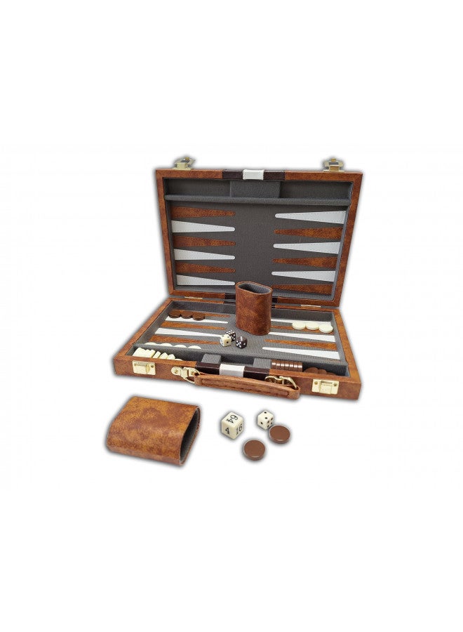 CHH 14.75" Recreational Board Game Vinyl Backgammon Set - Brown & White - Image 1