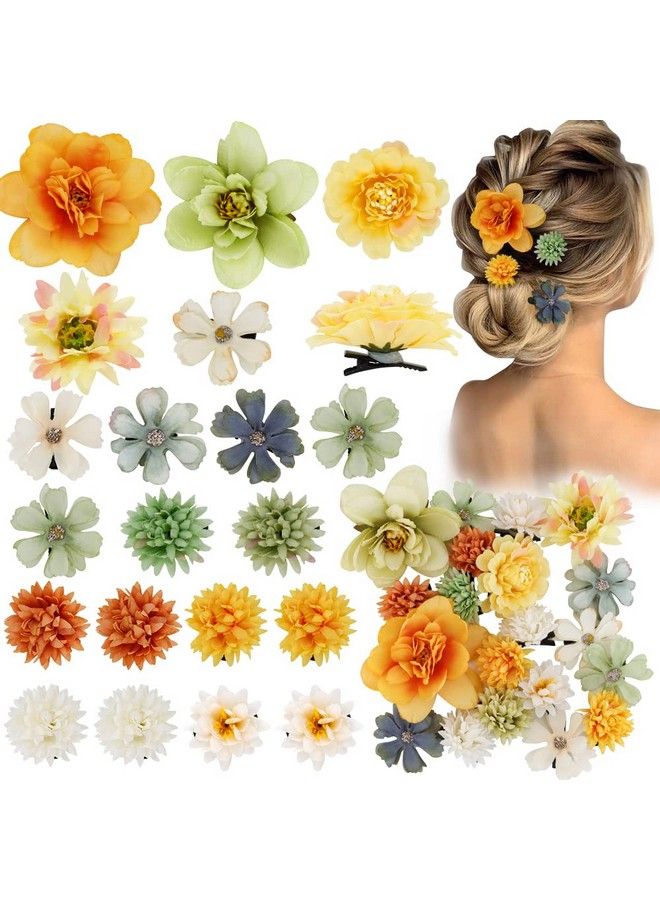 Ahoney 20 Pieces Bohemian Flowers Hair Clips For Women Girls Hawaiian Artificial Flower Hair Barrettes Chiffon Flower Hair Pins Hair Accessories For Beach Party Bridal Wedding Hairstyles Decor (Green Style) - Image 1