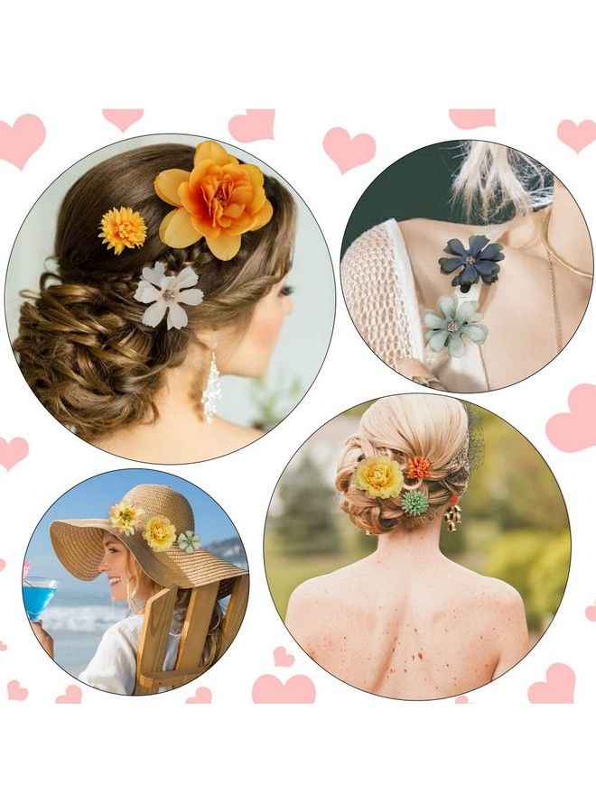 Ahoney 20 Pieces Bohemian Flowers Hair Clips For Women Girls Hawaiian Artificial Flower Hair Barrettes Chiffon Flower Hair Pins Hair Accessories For Beach Party Bridal Wedding Hairstyles Decor (Green Style) - Image 3