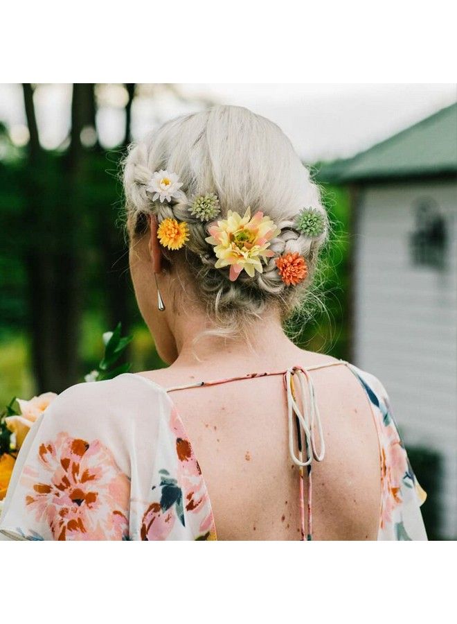 Ahoney 20 Pieces Bohemian Flowers Hair Clips For Women Girls Hawaiian Artificial Flower Hair Barrettes Chiffon Flower Hair Pins Hair Accessories For Beach Party Bridal Wedding Hairstyles Decor (Green Style) - Image 4