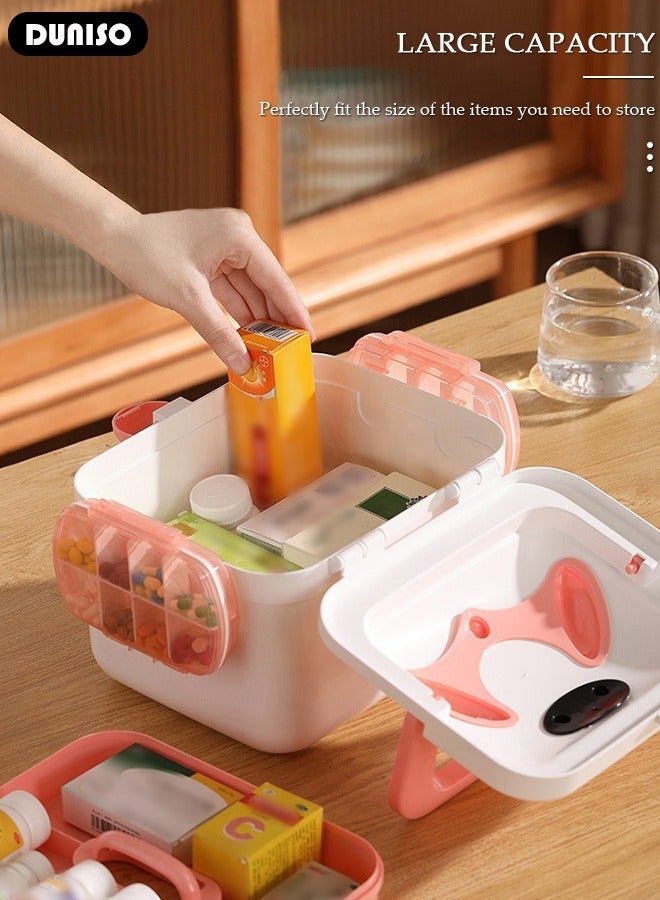 DUNISO 2 Layers Large Medicine Storage Box, Family small safety emergency medical storage box kit travel,Layered Daily Medicine Cabinet,First Aid Storage Box Container Bin with Compartments and Portable Handle for Family - Image 3