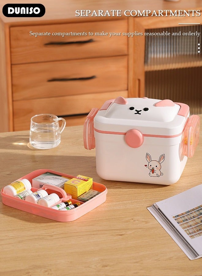 DUNISO 2 Layers Large Medicine Storage Box, Family small safety emergency medical storage box kit travel,Layered Daily Medicine Cabinet,First Aid Storage Box Container Bin with Compartments and Portable Handle for Family - Image 2