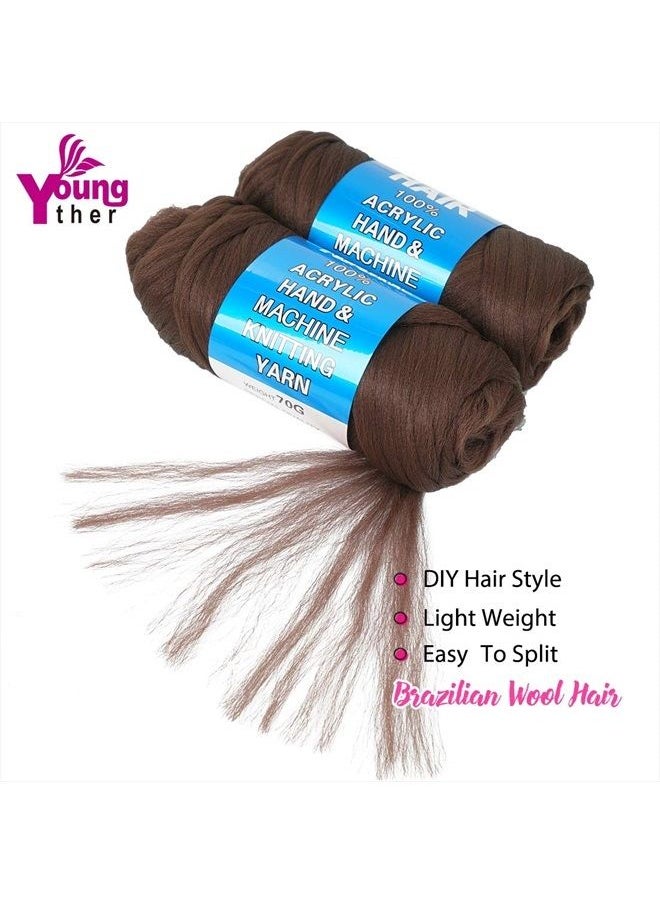 Youngther - 100% Brazilian Wool Hair Acrylic Yarn for African Braids/Senegalese Twist/Faux Locs/Wraps and Crochet Hook(4 Roll, Red Brown) - Image 1