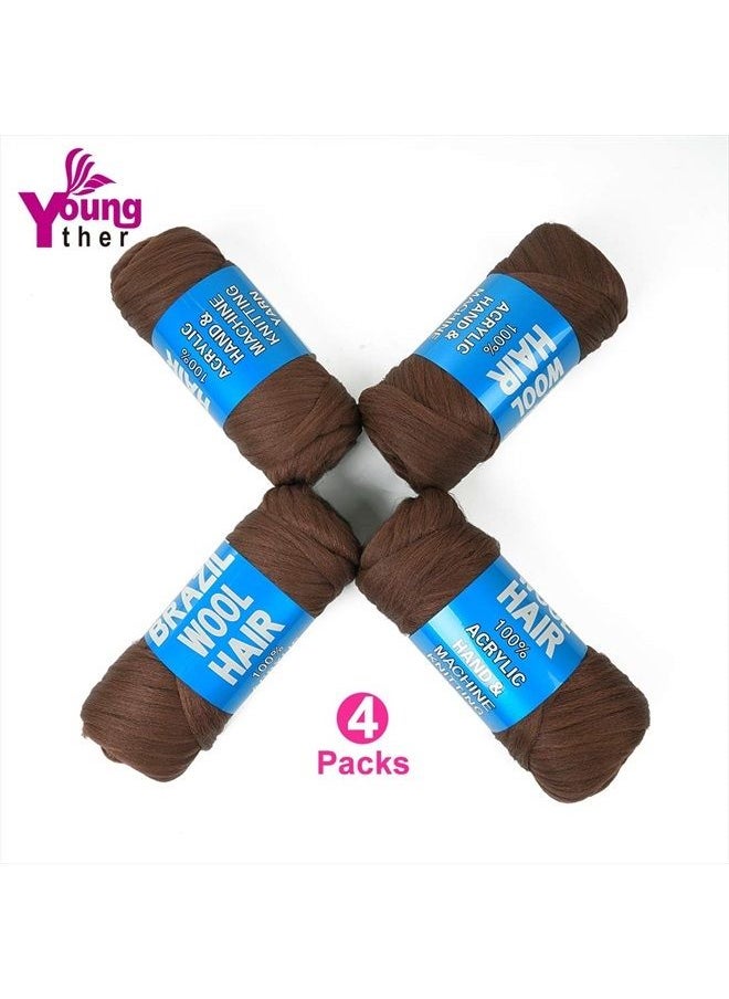 Youngther - 100% Brazilian Wool Hair Acrylic Yarn for African Braids/Senegalese Twist/Faux Locs/Wraps and Crochet Hook(4 Roll, Red Brown) - Image 1