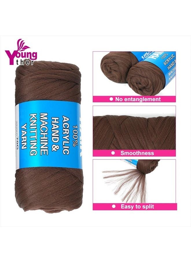 Youngther - 100% Brazilian Wool Hair Acrylic Yarn for African Braids/Senegalese Twist/Faux Locs/Wraps and Crochet Hook(4 Roll, Red Brown) - Image 1