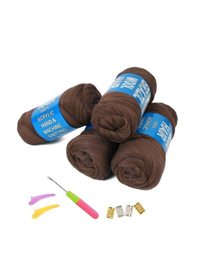 Youngther - 100% Brazilian Wool Hair Acrylic Yarn for African Braids/Senegalese Twist/Faux Locs/Wraps and Crochet Hook(4 Roll, Red Brown) - Image 1