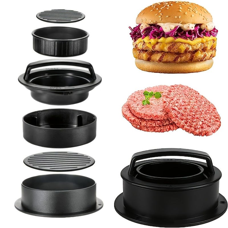 Black 3-In-1 Nonstick Hamburger Meat Patty Press Mold - Image 1