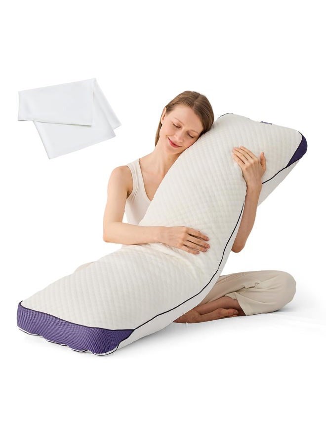 HOMELAB Adjustable Shredded Memory Foam Body Pillow Bundle with Mulberry Silk Pillowcase, Cooling Long Pillow Full Support for Side Sleepers, Back, Hip & Leg Comfort, 1 Pack 20"x52" - Image 1