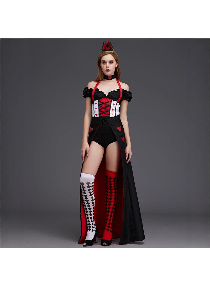 Alice In Wonderland RedQueen Costume for Women，Including tops, tied skirts, headwear, and socks  - Image 1