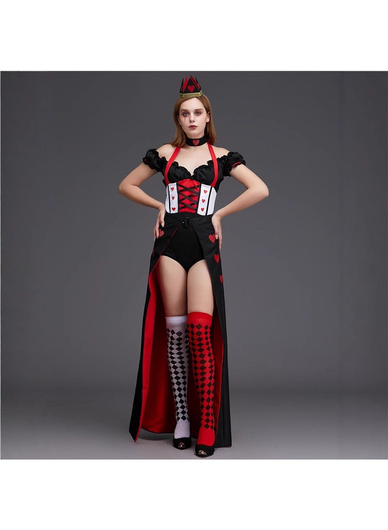 Alice In Wonderland RedQueen Costume for Women，Including tops, tied skirts, headwear, and socks  - Image 2