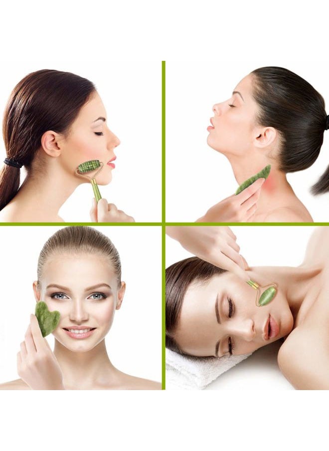 Charmonic 4-pcs Jade Roller & Gua Sha Set, Facial Roller Massager with Gua Sha Scraping Tool, Jade Stone Massager for Anti-aging, Slimming & Firming, Rejuvenate Face and Neck, Remove Wrinkles & Eye Puffiness  - Image 4