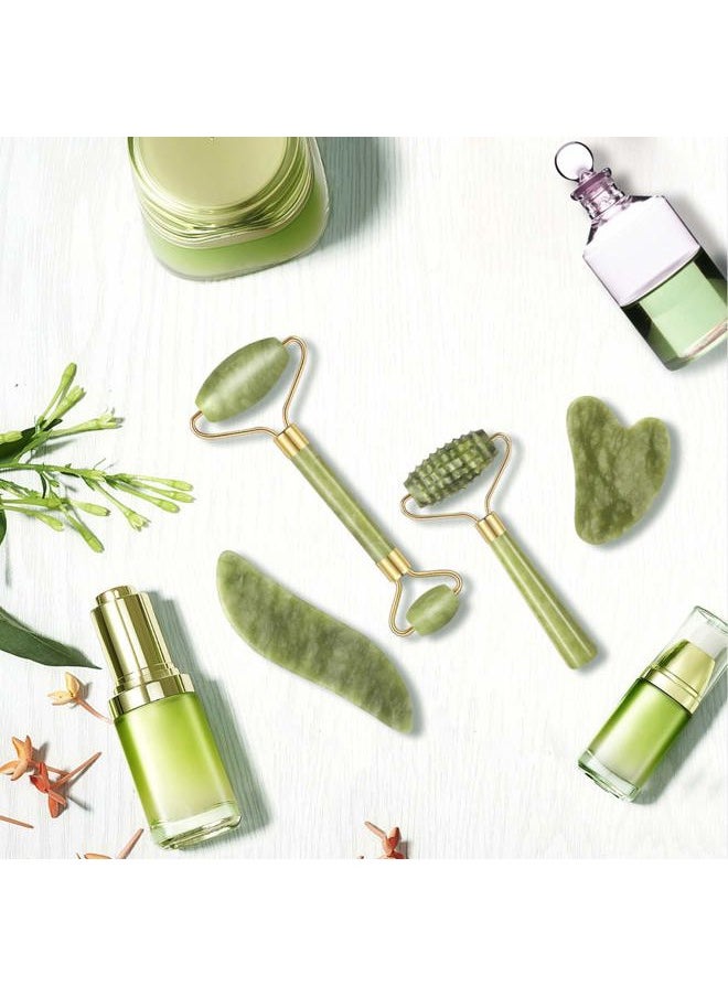 Charmonic 4-pcs Jade Roller & Gua Sha Set, Facial Roller Massager with Gua Sha Scraping Tool, Jade Stone Massager for Anti-aging, Slimming & Firming, Rejuvenate Face and Neck, Remove Wrinkles & Eye Puffiness  - Image 5