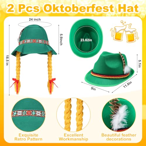 Croloose 6 Pcs Oktoberfest Costume Beer Festival Outfit Couples Apron Hat Socks Set German Bavarian Party Gifts(Green) - Image 2