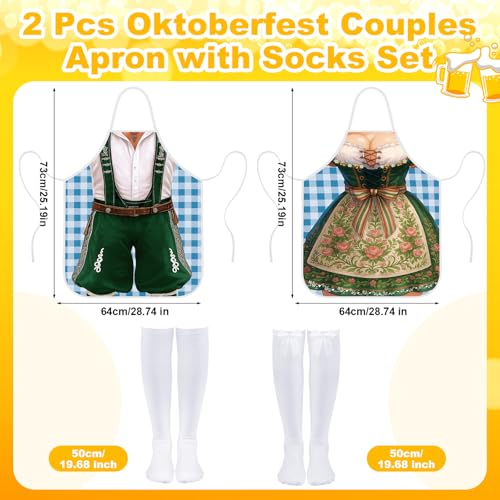 Croloose 6 Pcs Oktoberfest Costume Beer Festival Outfit Couples Apron Hat Socks Set German Bavarian Party Gifts(Green) - Image 3