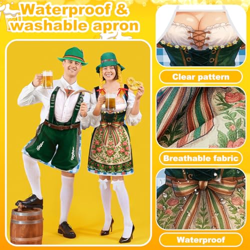 Croloose 6 Pcs Oktoberfest Costume Beer Festival Outfit Couples Apron Hat Socks Set German Bavarian Party Gifts(Green) - Image 4
