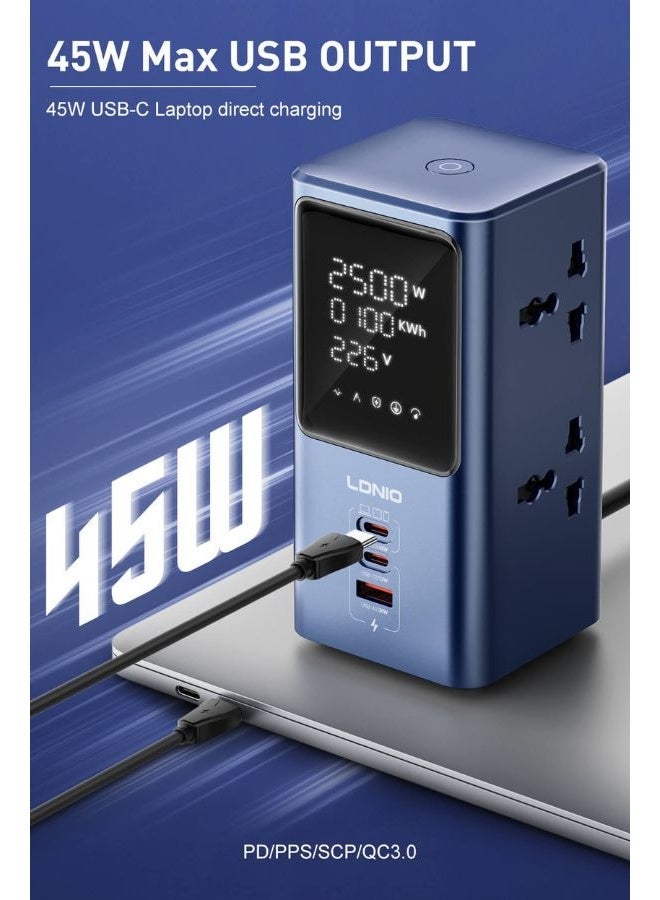 LDNIO محول طاقة عالمي 45 واط مع شريط طاقة LED مكتبي SC2 - Image 3