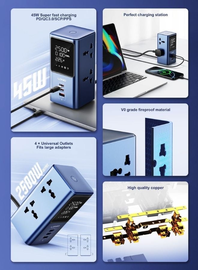 LDNIO محول طاقة عالمي 45 واط مع شريط طاقة LED مكتبي SC2 - Image 5