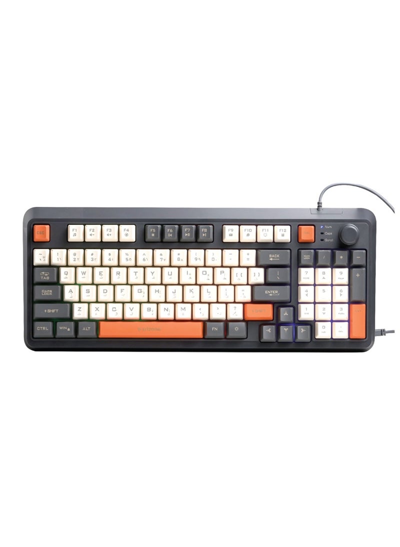 أريزون لوحة مفاتيح الألعاب السلكية أريزون K90 - بإضاءة خلفية RGB، الإنجليزية/العربية - Image 1