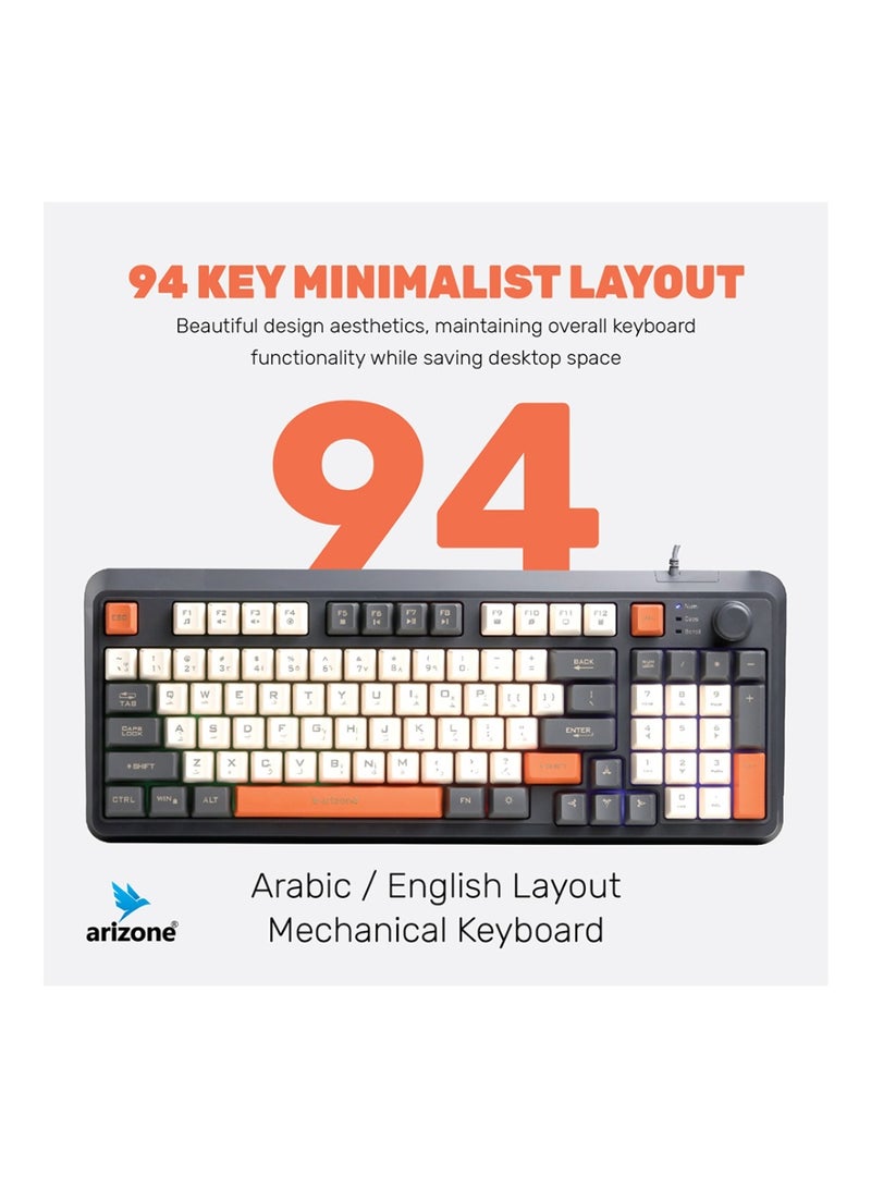 أريزون لوحة مفاتيح الألعاب السلكية أريزون K90 - بإضاءة خلفية RGB، الإنجليزية/العربية - Image 3