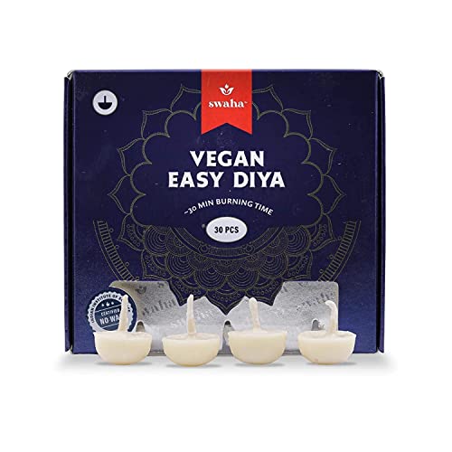 Swaha Premium Vanaspati Ghee Diya Wicks | 30 Minute Burning Time Wax Free Vegan Diya Batti | Ready to Use Pure Cotton Wicks for Daily Puja & Aarti | Scientifically Tested | Pack of 1 (100 Pieces) - Image 1