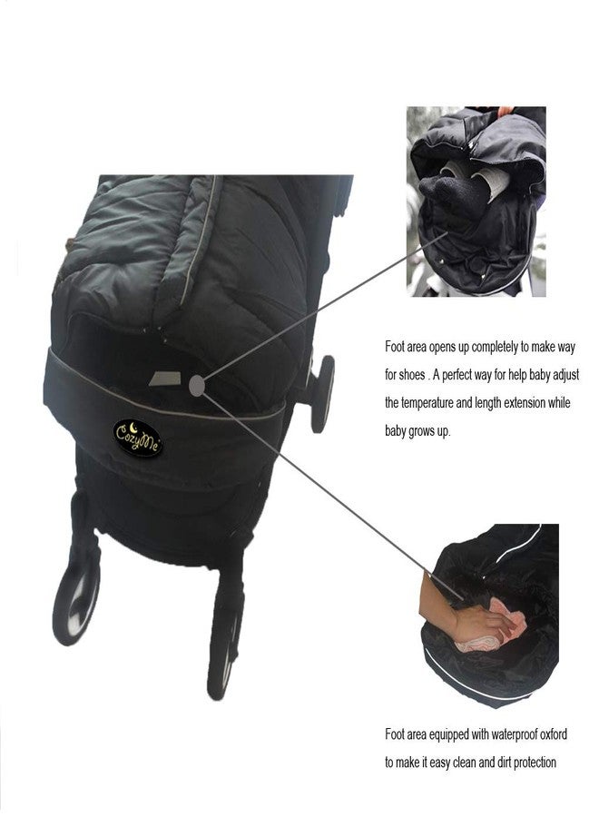 CozyMe Winter Stroller Blanket Evolution, Stroller Footmuff, 3-in-1 Waterproof Toddler Stroller Bunting Bag Fits Most Pushchairs and Joggers, Central Open, Reflective Strip Design, 6M - 36M, Black - Image 5