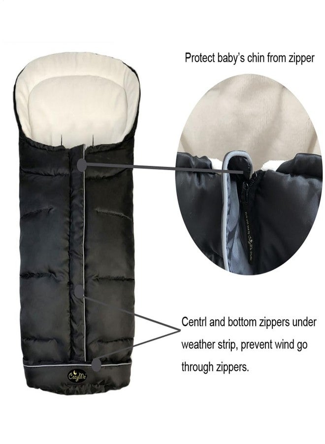 CozyMe Winter Stroller Blanket Evolution, Stroller Footmuff, 3-in-1 Waterproof Toddler Stroller Bunting Bag Fits Most Pushchairs and Joggers, Central Open, Reflective Strip Design, 6M - 36M, Black - Image 4