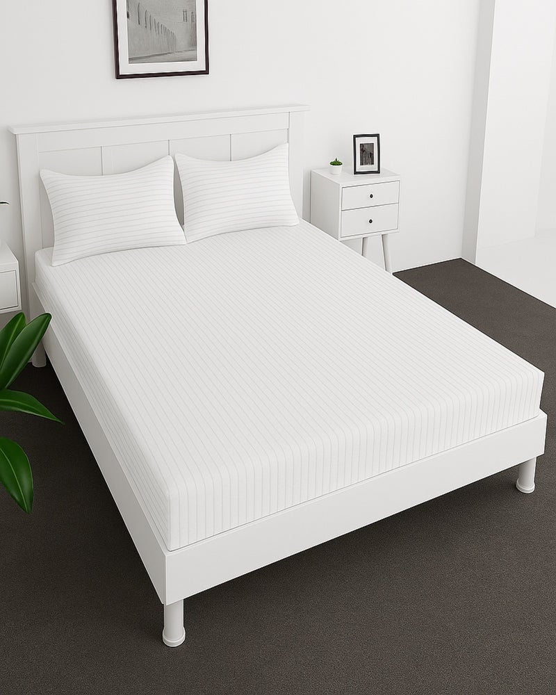MAXQON Deep Fitted Bed Sheet with 2Pcs Pillow Covers, King (180x200+30CM), Color White - Image 1