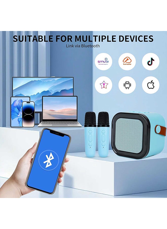 Toyland Mini Karaoke Speaker for Kids, Portable Bluetooth Speaker with 2 Wireless Microphones & LED Lights, Perfect Gift for Kids Boys & Girls -Blue  - Image 3