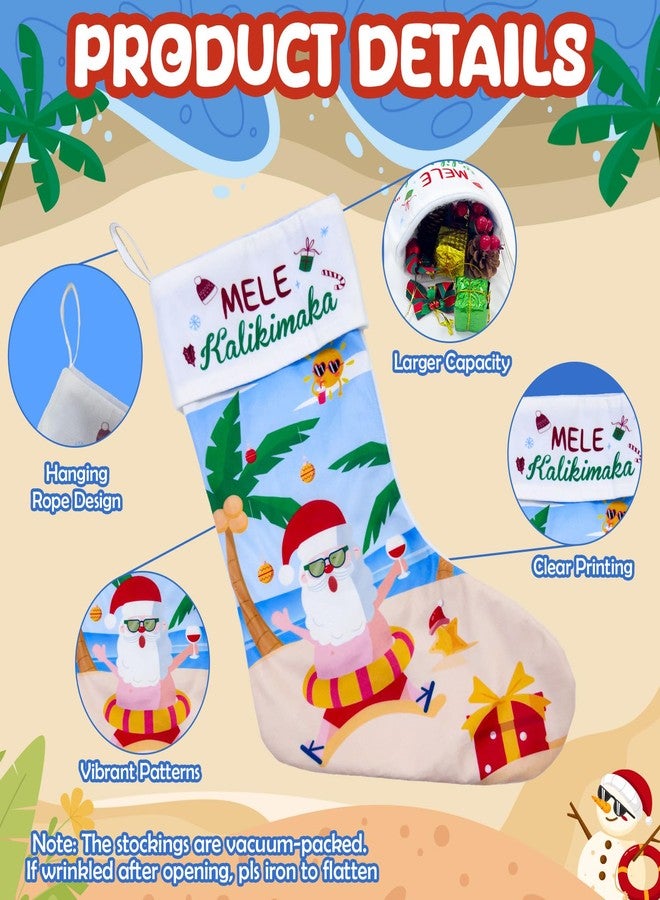 أور ورم جوارب عيد الميلاد من OurWarm، عبوة من 3 قطع، جوارب زرقاء بطول 18 بوصة بتصميمات هاواي: سانتا كلوز، رجل الثلج، فلامنجو، وأشجار النخيل، مثالية لتزيين المنزل في حفلات عيد الميلاد، أو كديكور لشجرة عيد الميلاد أو المدفأة. - Image 4