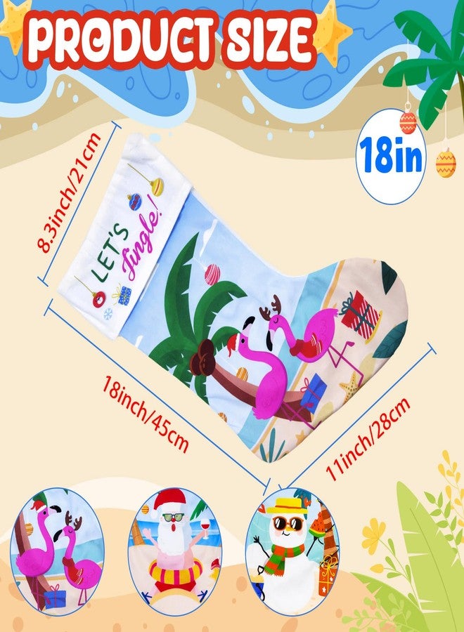 أور ورم جوارب عيد الميلاد من OurWarm، عبوة من 3 قطع، جوارب زرقاء بطول 18 بوصة بتصميمات هاواي: سانتا كلوز، رجل الثلج، فلامنجو، وأشجار النخيل، مثالية لتزيين المنزل في حفلات عيد الميلاد، أو كديكور لشجرة عيد الميلاد أو المدفأة. - Image 2