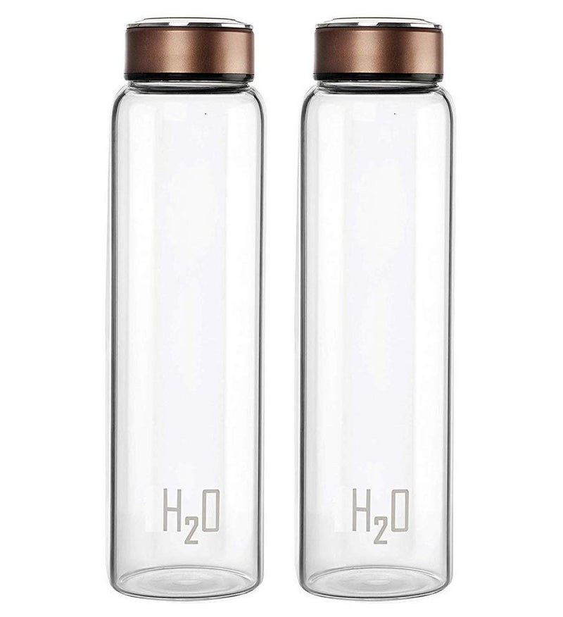 TAGROCK Toughen Borosilicate Glass Water Bottle 1 Litre Assorted Color Pack of 2 - Image 1