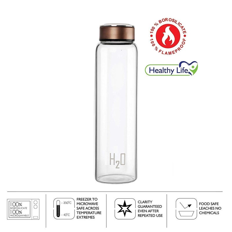 TAGROCK Toughen Borosilicate Glass Water Bottle 1 Litre Assorted Color Pack of 2 - Image 3