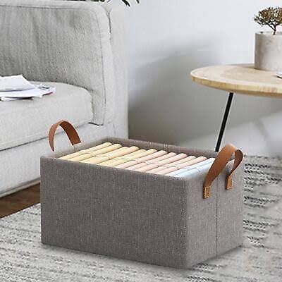Vivaa's Vivaas Pack of 2 Store Wardrobe Organizer for Clothes with Metal Frame Rectangle Storage Baskets for Clothing Fabric Storage Box with Handles Shelf Basket for Storage Clothes Pants Jeans Sweater - Image 4