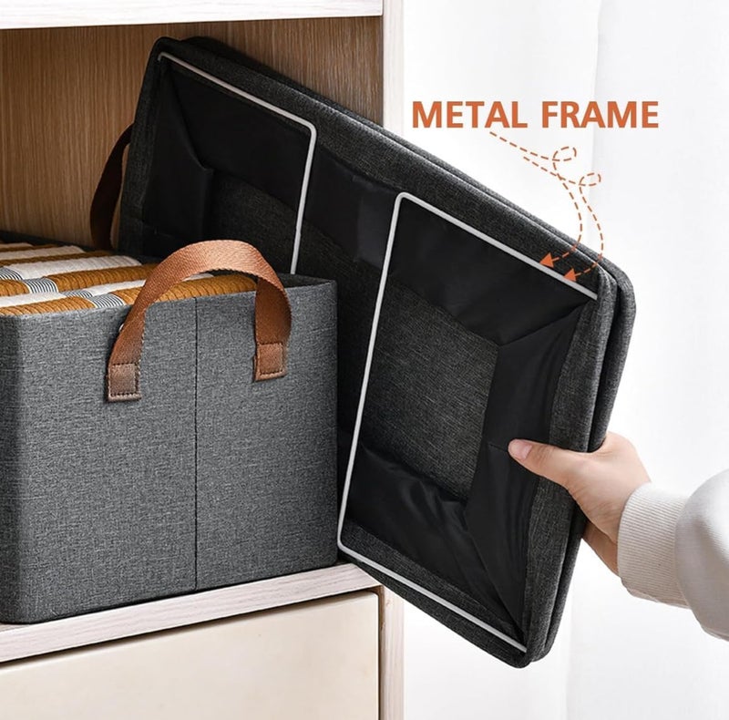 Vivaa's Vivaas Pack of 2 Store Wardrobe Organizer for Clothes with Metal Frame Rectangle Storage Baskets for Clothing Fabric Storage Box with Handles Shelf Basket for Storage Clothes Pants Jeans Sweater - Image 5