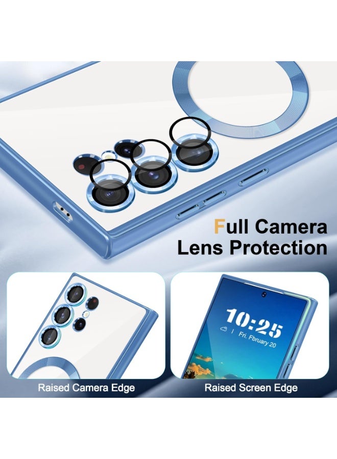 YoYoTech Samsung Galaxy S25 Ultra Magnetic Case, Luxury Plating Design Case with Camera Lens Protection Clear Back Sides Soft TPU Bumper for Samsung Galaxy S25 Ultra 6.8” - Light Blue - Image 5